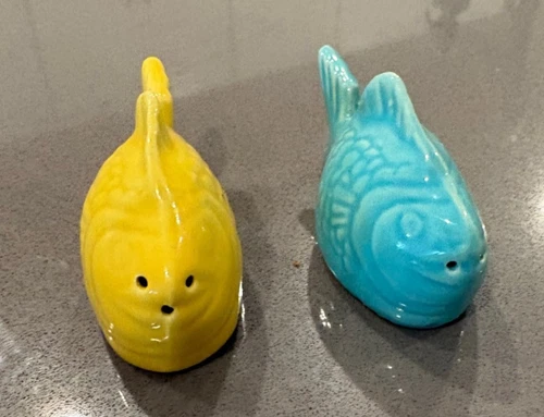 Vintage Bauer Pottery Chicken of the Sea Fish Salt & Pepper Shakers MCM