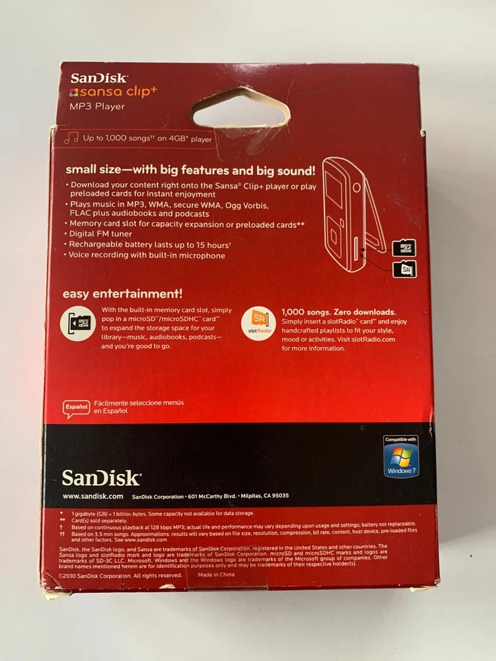 SanDisk Sansa Clip+ MP3 Player Voice Recorder 4GB Blue FM Radio - New Sealed Box - Image 3 of 4