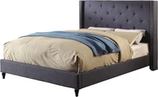 Hollis Contemporary Fabric Upholstery Bed with Nailhead Trim and Tufted, Eastern