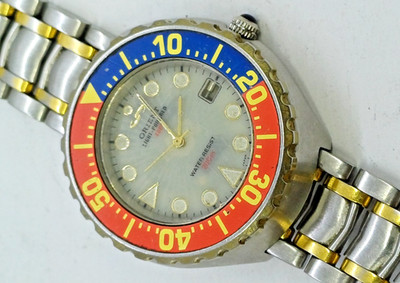 RARE ORIENT VD 06-000 CA LIGHT POWERED 4000 PEPSI BEZEL WATCH  JAPAN 37MM SS
