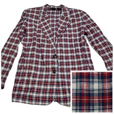 Vintage 90s Liz Sport Petite Small Plaid Linen Blend Blazer Academia Preppy