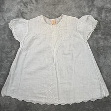 1950s Vintage Baby Dress White Cotton Batiste Pintuck Bodice Embroidered Hem