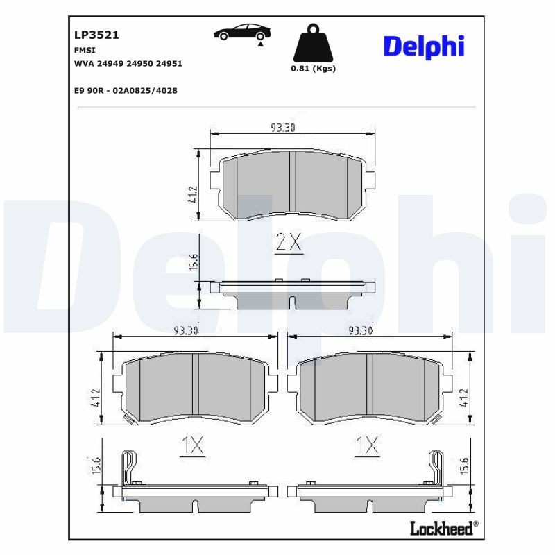 Rear Disc Brake Brake Pad Set Delphi LP3521 Fits Hyundai i20 Braking System