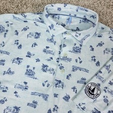 Johnnie O Featherweight Mens Medium Blue AOP Floral Performance Stretch Polo SS