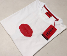 HUGO BOSS Men's White Red Cotton Jersey Logo Crew Neck Short Sleeve T-Shirt XL