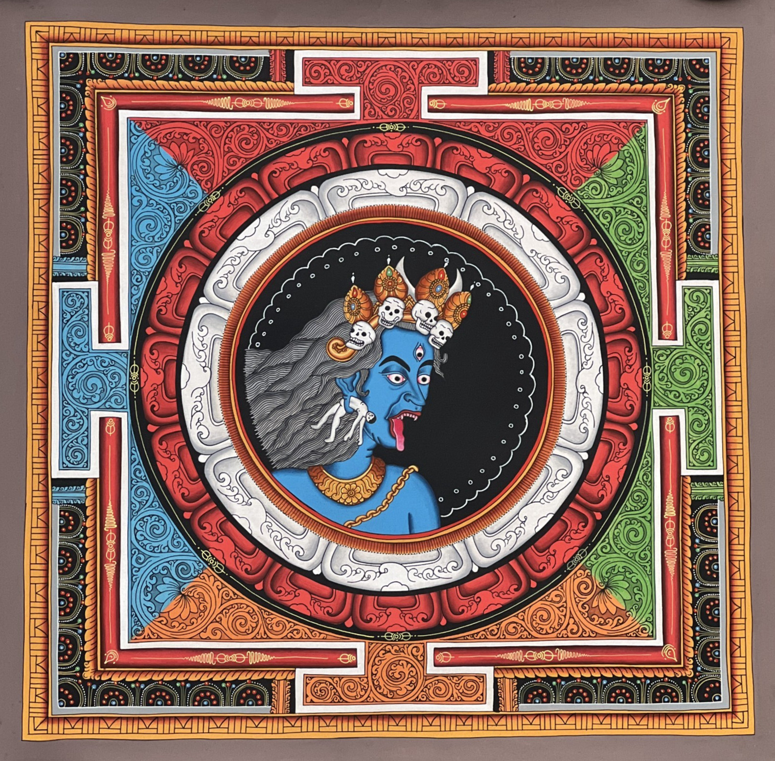 SRI YANTRA MAHAKALI  MANDALA ORIGINAL THANGKA PAINTING/ MEDITATION WALL HANGING