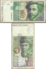 Spain 1992 1000 Peseta Banknote Cortes / Pizarro VG P#163