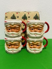 1950?s Brinn?s Winking Santa Mug Set of 4 Original Box Great Vintage Condition