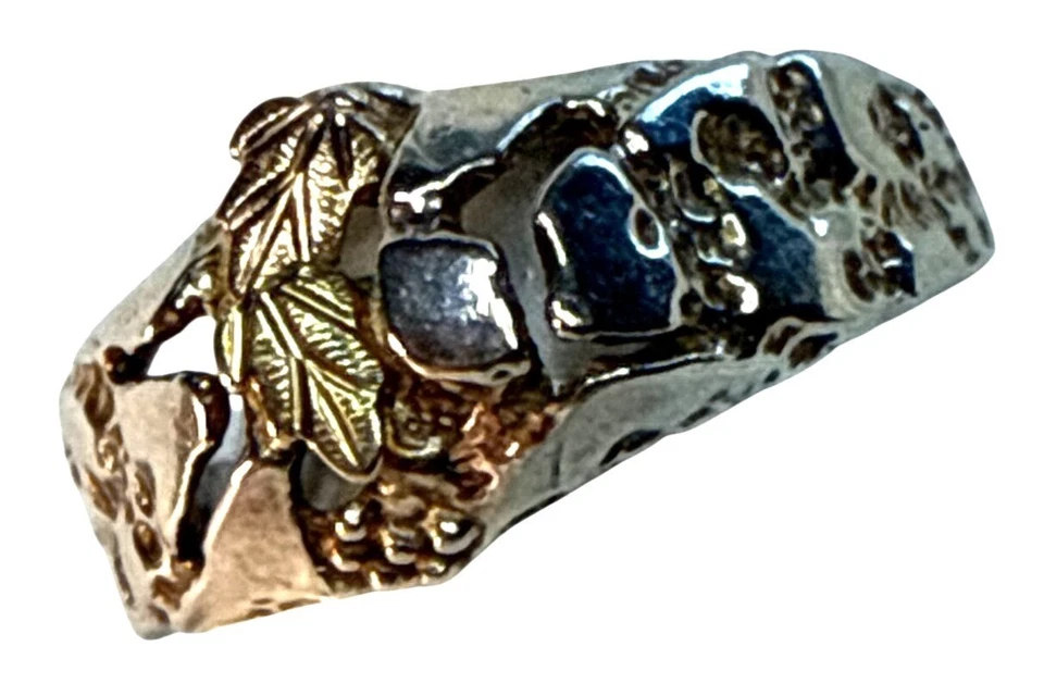 Anillo Black Hills Oro Plata Esterlina Hoja 10K Estilo Vintage Joyería Talla 8 Foto 3 de 4