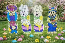 Vintage Easter Bunny Yard Art Lawn Decorations Plastic Outdoor Lot of 4 1990s