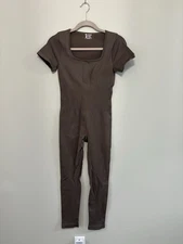 OQQ Women's Medium M Seamless Brown Ribbed Full Length Black Bodysuit