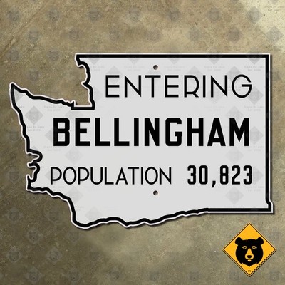 Entering Bellingham Washington city limit highway road sign state outline 21x14