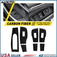 7Pcs Real Carbon Fiber Window Lift Switch Panel Cover For Mazda 3 Axela 20-24 H