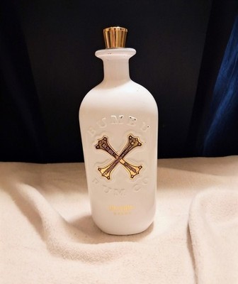 Bumbu CREME Rum 750ml EMPTY Bottle w/Cork Stopper, White With Gold Pirate Bones