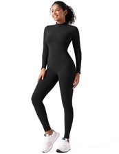 Adult High Neck Zip One Piece Unitard Full Body Leotard, M, Black