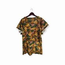 Farm Rio Floral Pineapple Ruffle Statement Sleeve Resort Dress Women's M Coastal