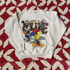 Vintage Looney Toons Tweety Get A Clue Crewneck Sweatshirt YOUTH XL As Is White