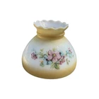 Vintage Milk Glass Hurricane Lamp Shade Floral Hand Painted Ruffled Yellow 8"