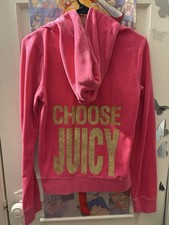 Juicy Couture Women s Pink Velour Full Zip Hooded Logo Hoodie w/ Pockets L