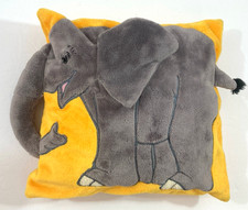 Elephant soft plush Pillow 11" gray  yellow