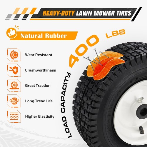 13x5.00-6 Lawn Mower Tires with Rim, Natural Rubber Turf Tire 4pr for Golf Ca... - Picture 3 of 7