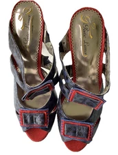 Poetic Licence Blue Leather Animal Print Moon Light Dancer Heel Sandal Size 41