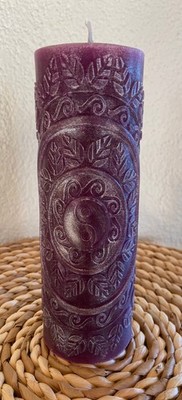 Kerze Yin & Yang Mandala, pink mit silber o. Wunschfarbe, 20 cm h, Handarbeit