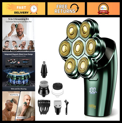 7D Arc Magnetic Electric Head Shaver - Waterproof 5-in-1 Grooming Kit, LED Displ