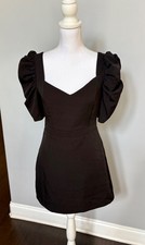 DO+BE Women's Mini Dress Puff Sleeve V-Neck Size M Black