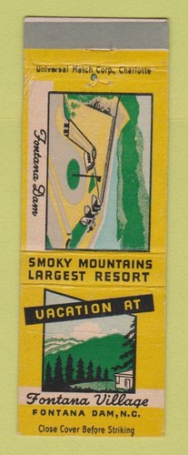 Matchbook Cover - Fontana Village Fontana Dam NC