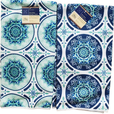 Set of 2 Different Microfiber Kitchen Towels (15''x25'') MORROCAN MEDALLIONS, GR