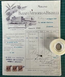 Rare invoice Molino FASSINI Vittorio & Fratelli-Tortona 1938