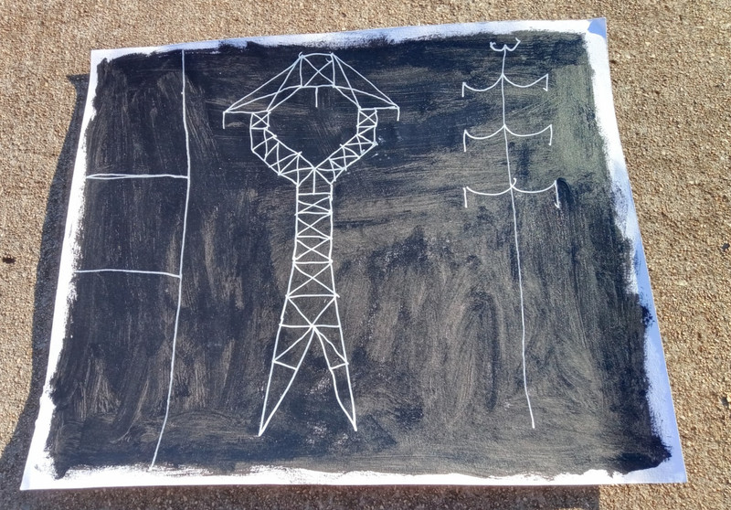 Original 14 by 17-inch Abstract Mixed Media Painting Transmission Towers