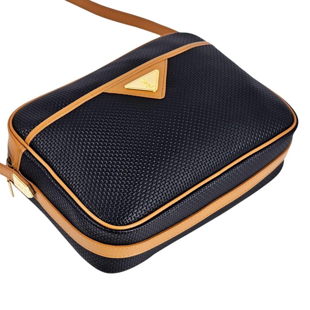 Yves Saint Laurent Vintage Leather Shoulder Bag Black Camel Used Japan YSL