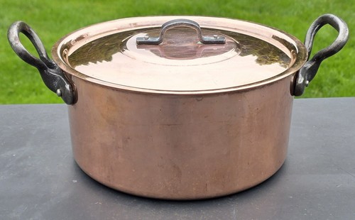 Vintage Copper Stock Pot With Lid 8.75in Diameter 4.5in Tall 6lbs