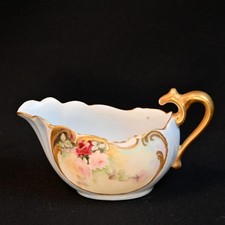 Limoges D&Co Delinieres Sauce Boat/Creamer HandPainted Pink Roses Gold 1894-1900