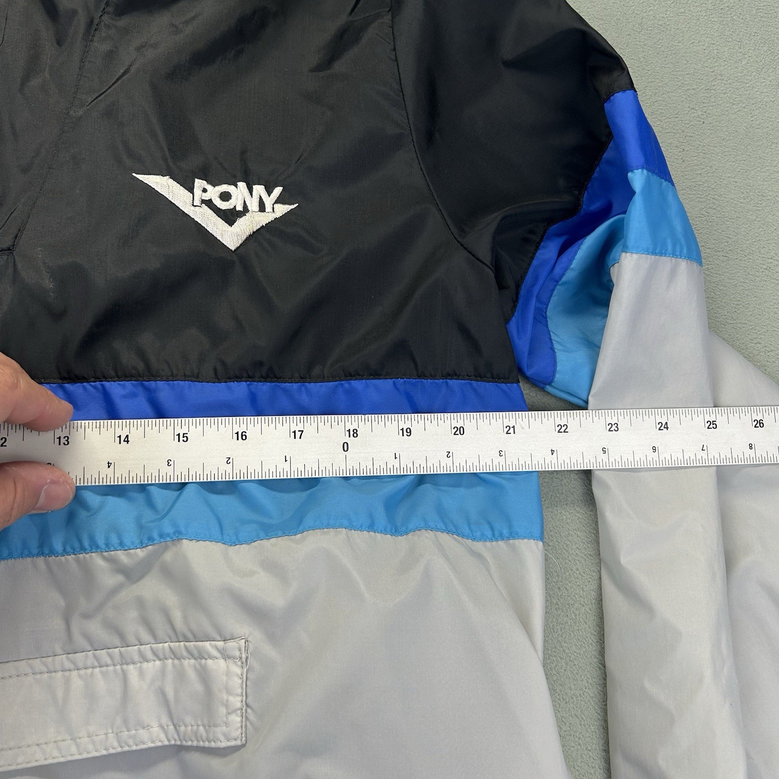 Vintage 90s PONY Hooded Windbreaker Jacket Colorblock Half Zip Nylon Size Large thumbnail 12