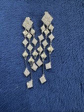 Sterling Silver 925 Cubic Zirconia Drop Dangle Earrings, 3.5in Long, 16g