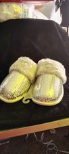 New Auden Silver Sequin Faux Fur Scuff Slippers Womens S 5/6 NWT