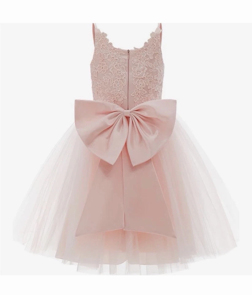 Vestidos de baile de tul de encaje con flores de boda para niñas talla 6-7 rosa Foto 2 de 4
