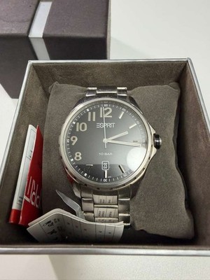 Esprit Water Resistant 10 Bar Analog Date All Stainless Steel Watch for Mens