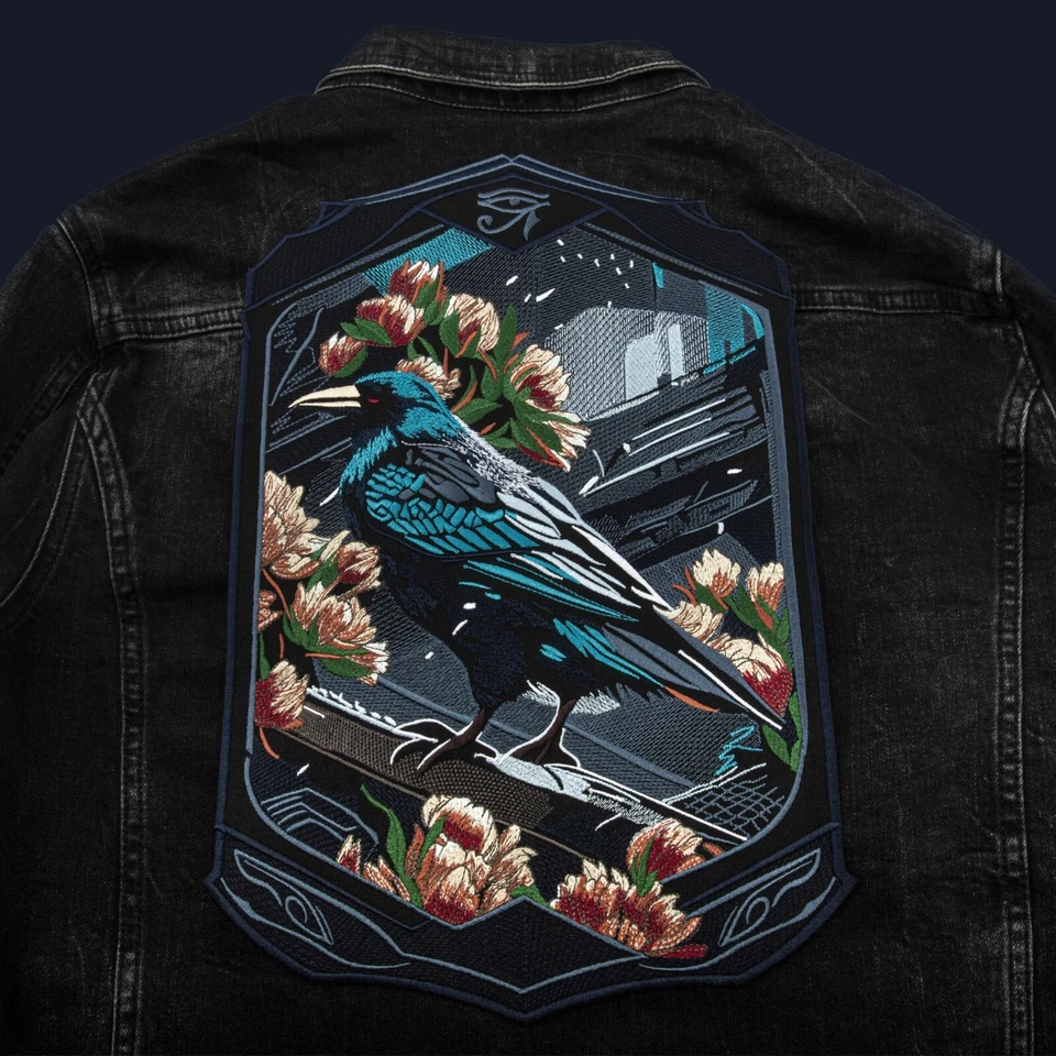 Parche trasero grande de cuervo, arte de bruja bordado con flores, pájaro cuervo, planchado Foto 2 de 4