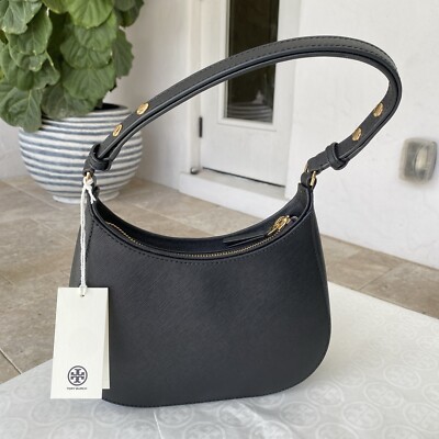 Tory Burch Emerson Saffiano Leather Shoulder Bag in Black