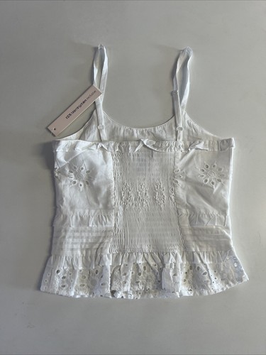Aqua Eyelet Ruffle Trim Crop Top Girls' L White Pullover Sleeveless Scoop Neck - Picture 3 of 3