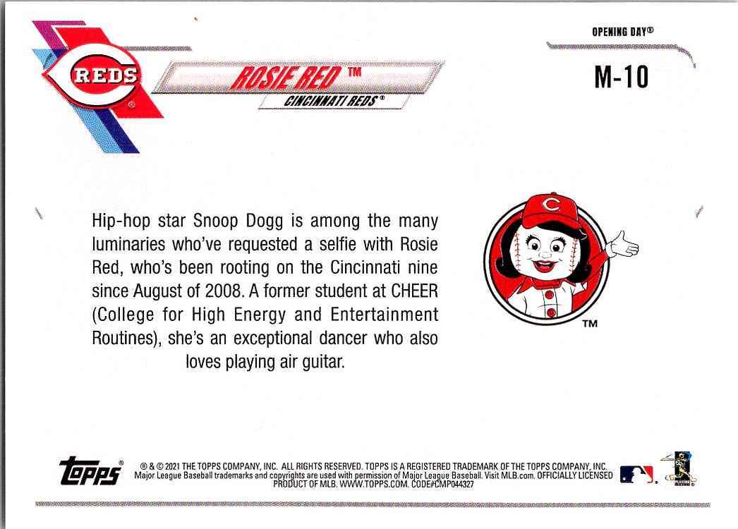 2021 Topps Opening Day Mascots Rosie Red Cincinnati Reds #M-10 | eBay