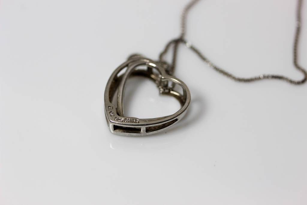 Sterling Silver Open Heart Necklace With CZ Stone – April Birthstone Pendant On 18” Rolo Chain, Tarnish-Free