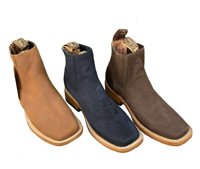 Men Genuine Cowhide Leather Handcrafted Western Rodeo Short Ankle Boots