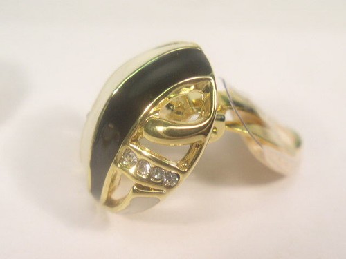 * EARRING CLIP Or PIERCED DESIGNER SIGNED BLACK & WHITE ENAMEL TONE DE960 - Picture 3 of 4