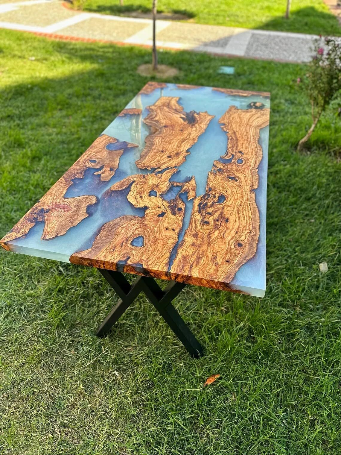 Stunning Daisy White Epoxy Resin Rustic Custom Dining or Center Table