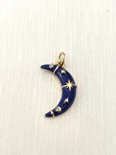 Blue Enamel CZ Crescent Moon Charm Pendant Micro Pave